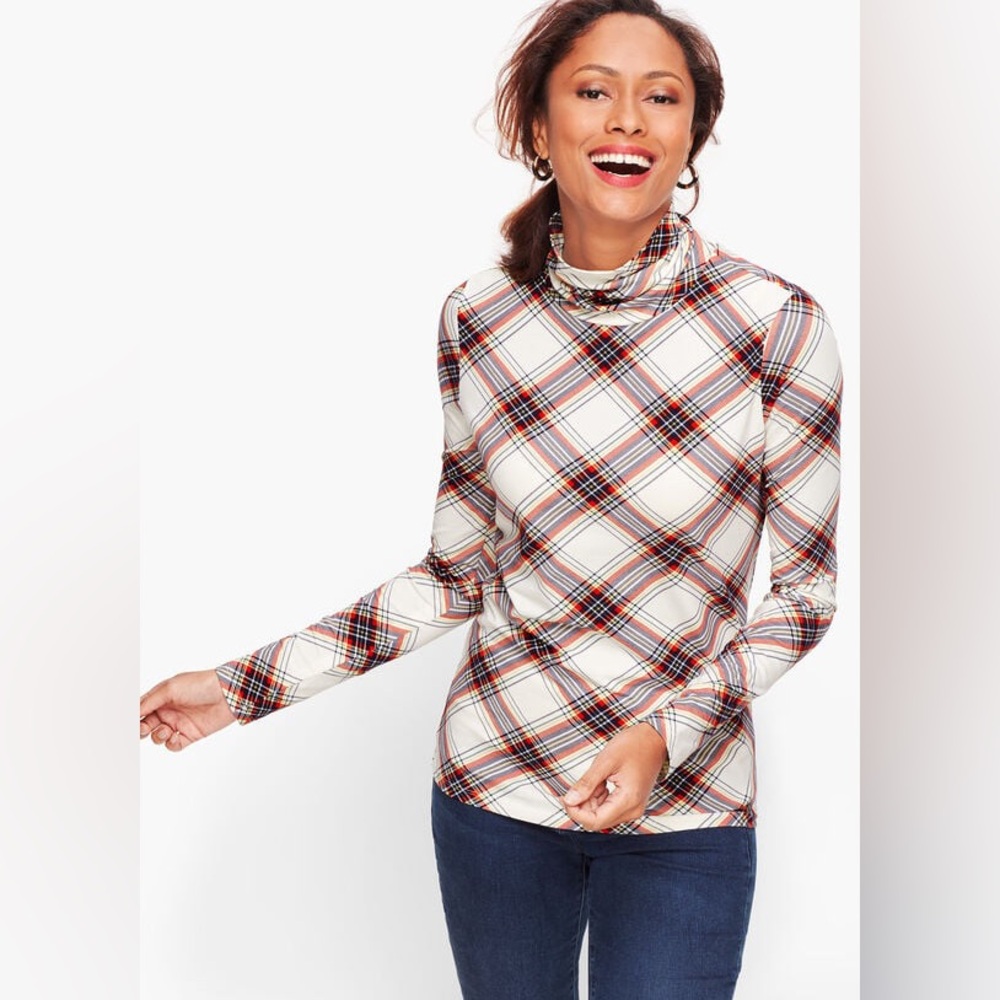 TALBOTS LONG SLEEVE TURTLENECK TEE - PLAID